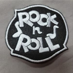 Classic Rock 'n' Roll iron on embroidered patch - black & white